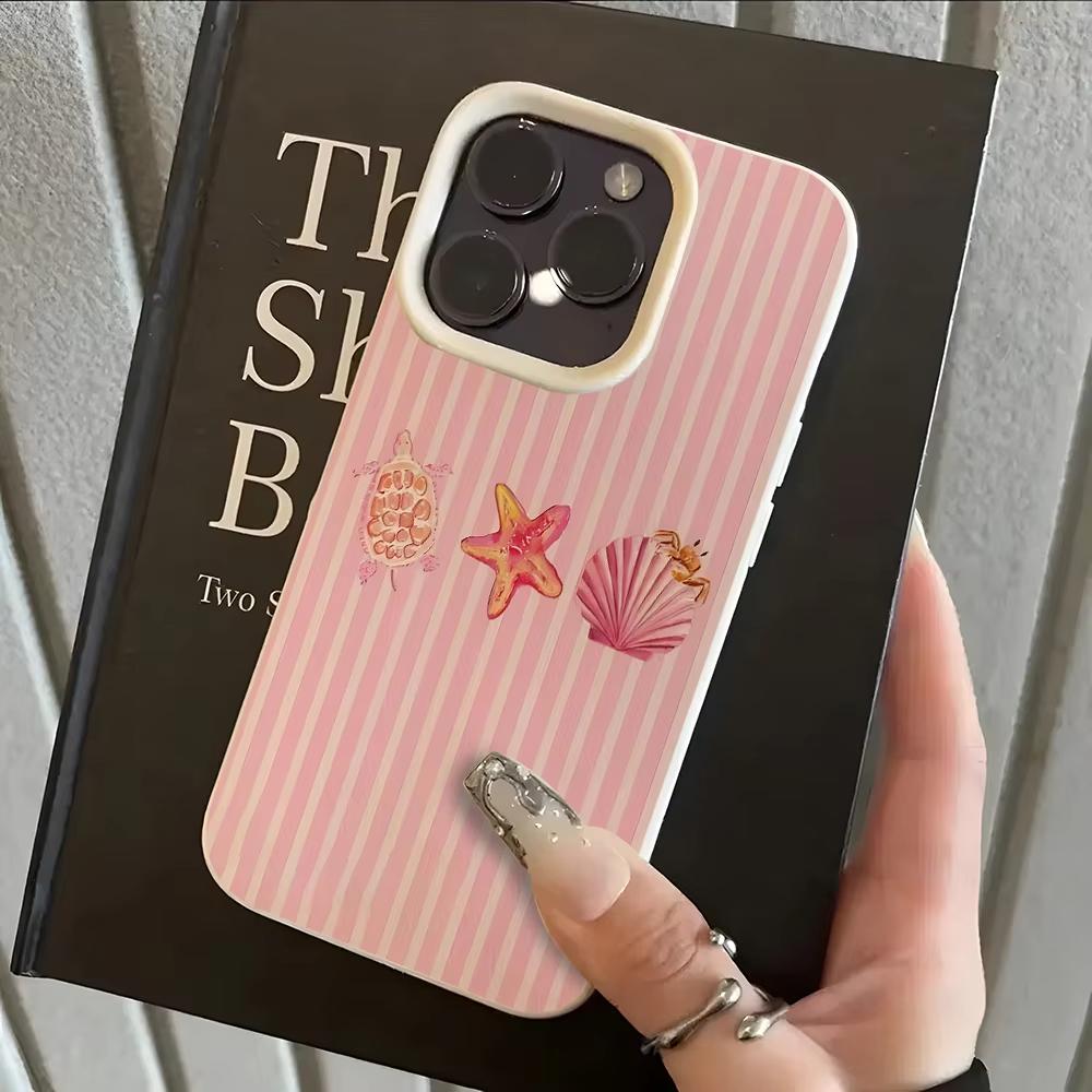

Pink Stripe Ocean Creature Design Phone Case For iPhone 17 Pro Max 16 Plus 15 Pro 14 13 12 11 XR 17Air Lychee Textur Soft Cover iPhone 16 Pro Max білий