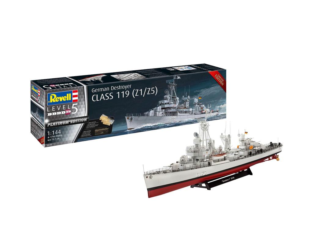 Revell 1/144 German Destroyer Class 119 (Z1/Z5) Plastic Model 05179, Molded In Color