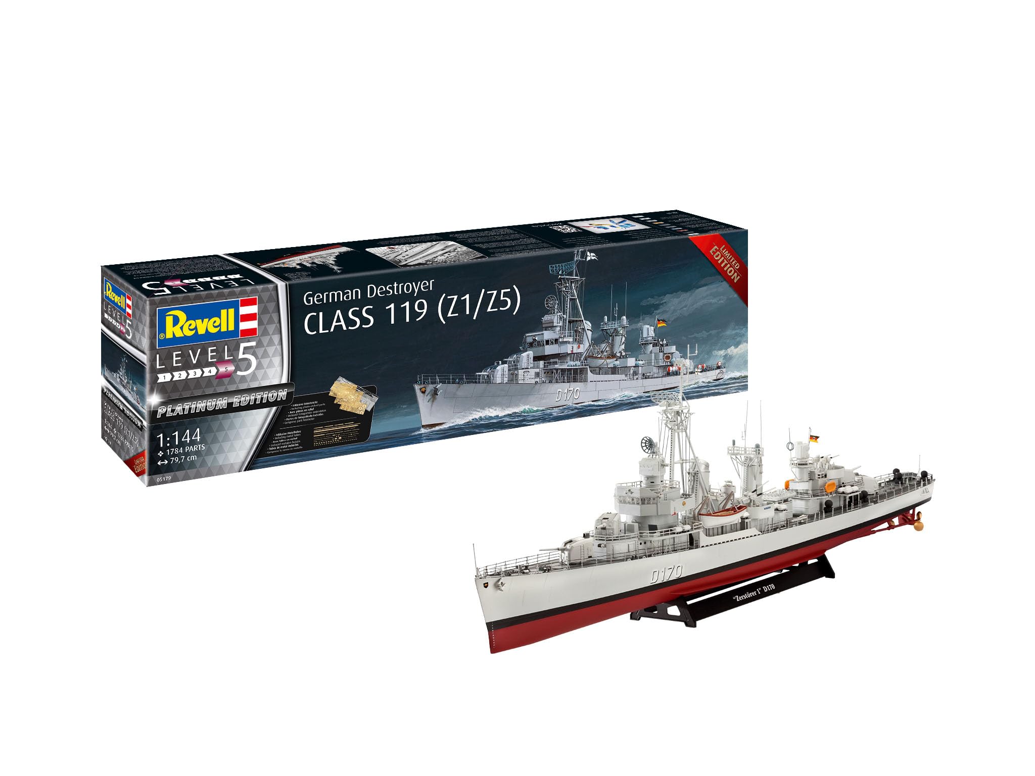 

Revell 1/144 German Destroyer Class 119 (Z1/Z5) Plastic Model 05179, Molded in Color