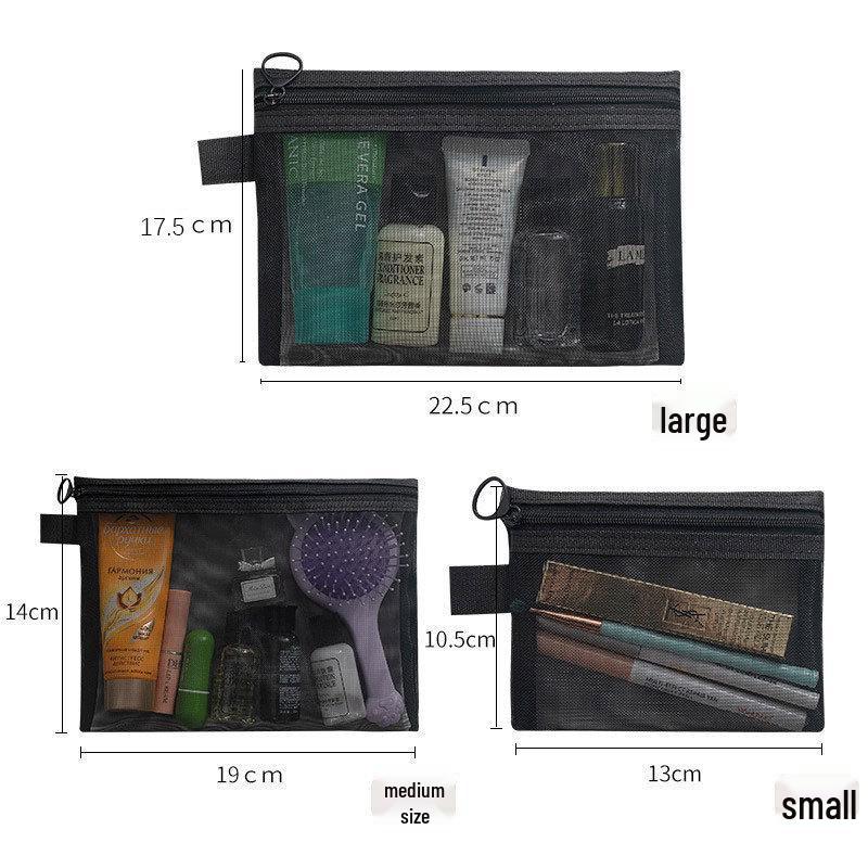 Large Capacity Nylon Mesh Transparent Makeup and Toiletry Bag - Ideal for Travel and Business Trips.