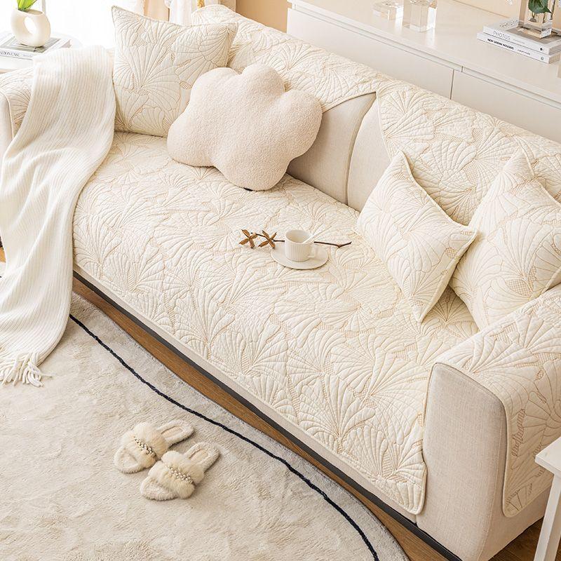 

Кремово-белая хлопковая ткань для подушек дивана Чистый хлопок для домашней подушки Круглый год Нейтральная Нескользящая Натуральная кожа Покрывало для дивана Чехол Ginkgo rice White 70*210cm