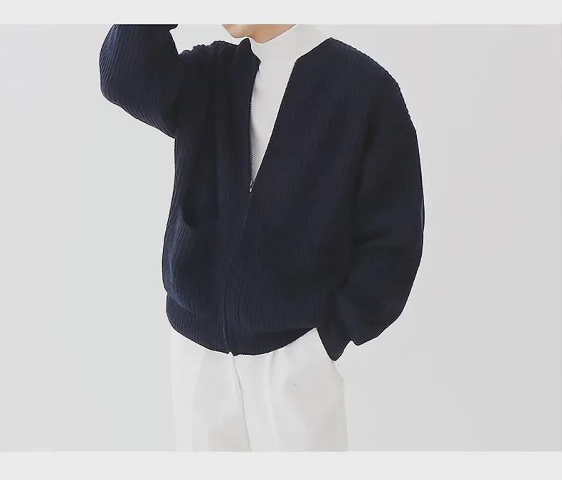 Men's Round Neck Solid Color Knitted Cardigan - 2023 Casual Autumn/Winter Fashion, All-Match, Large Size Trendy Jacket