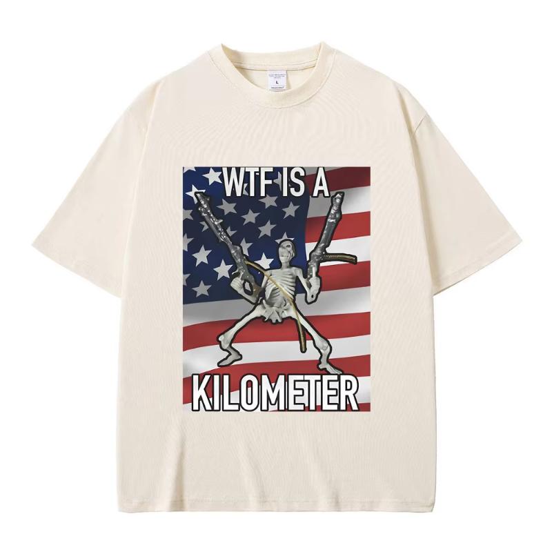 WTF Is A Kilometer Funny Skeleton Meme Graphic Print T Shirt Unisex Womens Fashion Casual Vintage Tshirt Unisex Oversized Tshirts S