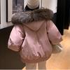 Korean Style Women Hooded Short Coat Horn Buttons Big Fur Collar Winter Warm Thickened Workwear Jacket