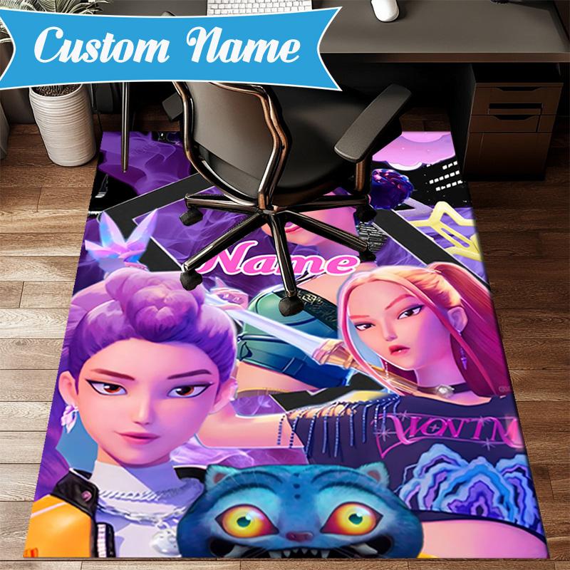 Custom Name Powerful KPop Fashion Rug for Living Room, Game Rooms, Office, Bedroom, Floor Mat Playful Design, Fan Gifts Christmas Decor