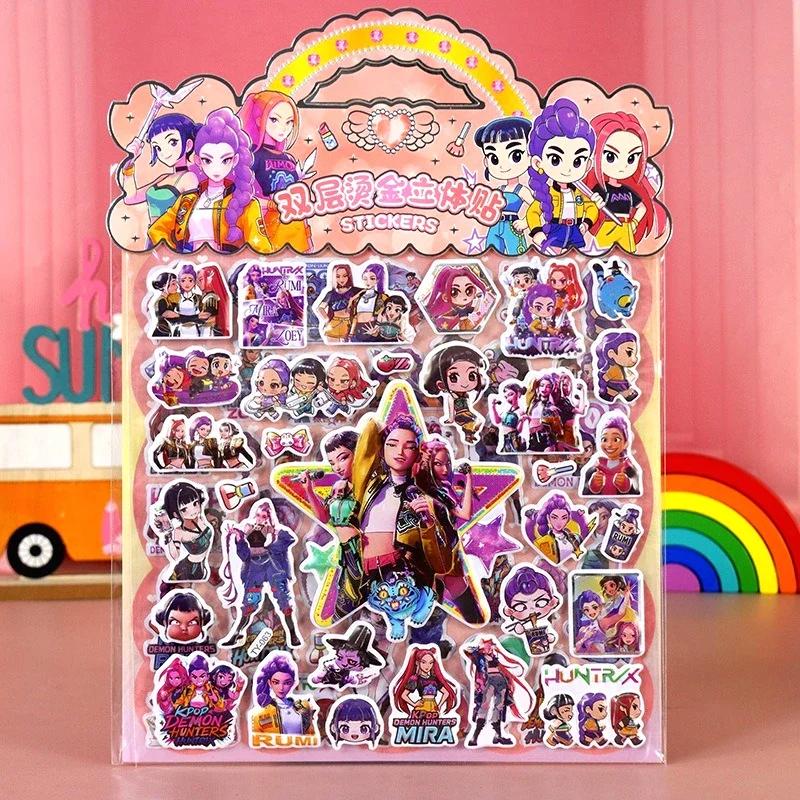 2025 @ 1PCS Kpop Demon Hunters Stickers for Kids Waterproof DIY Bike Laptop Laptop Refrigerator  Double Layered 3D Sticker Gift