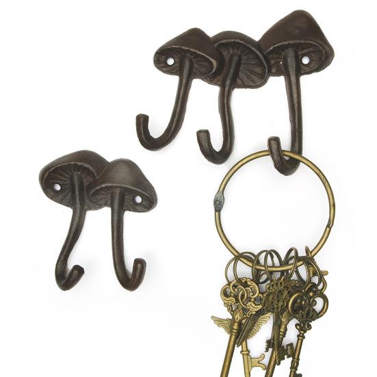 Mushroom Wall Hook Cast Iron Toadstool Key Hanger Nature Inspired Rustic Coat Hook for Entryway Bathroom or Garden Decor