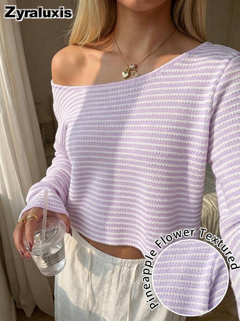 Women's Autumn New Fashion Pineapple Striped Crew Neck Loose Long Sleeve Top