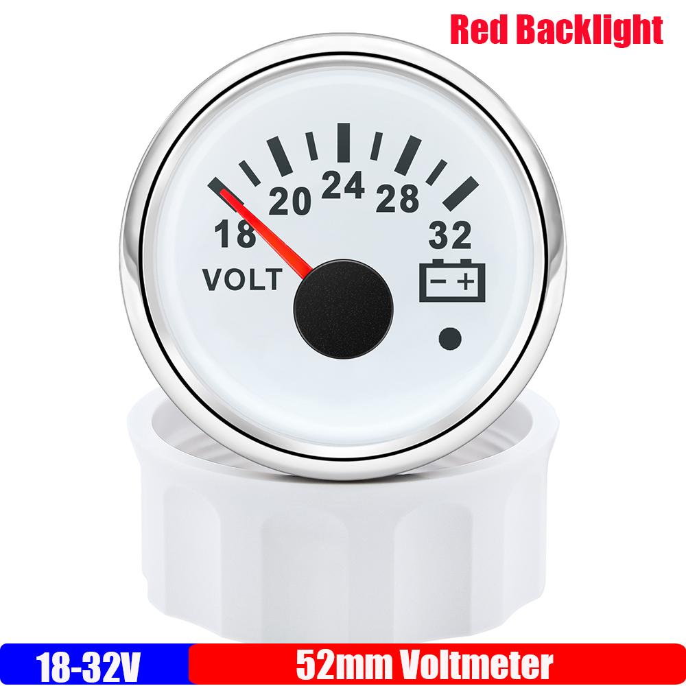 Waterproof IP67 52mm Voltmeter with Alarm Red Backlight 8~16V,18~32V Voltage for Automobile Car Marine Boat Yacht 12V24V Custom