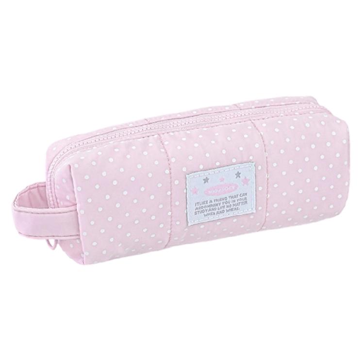 Dotted Print Pencil Bag High Capacity Cloth Pencil Case Multi Compartments Zippered Pen Storage Bag for Student Teen