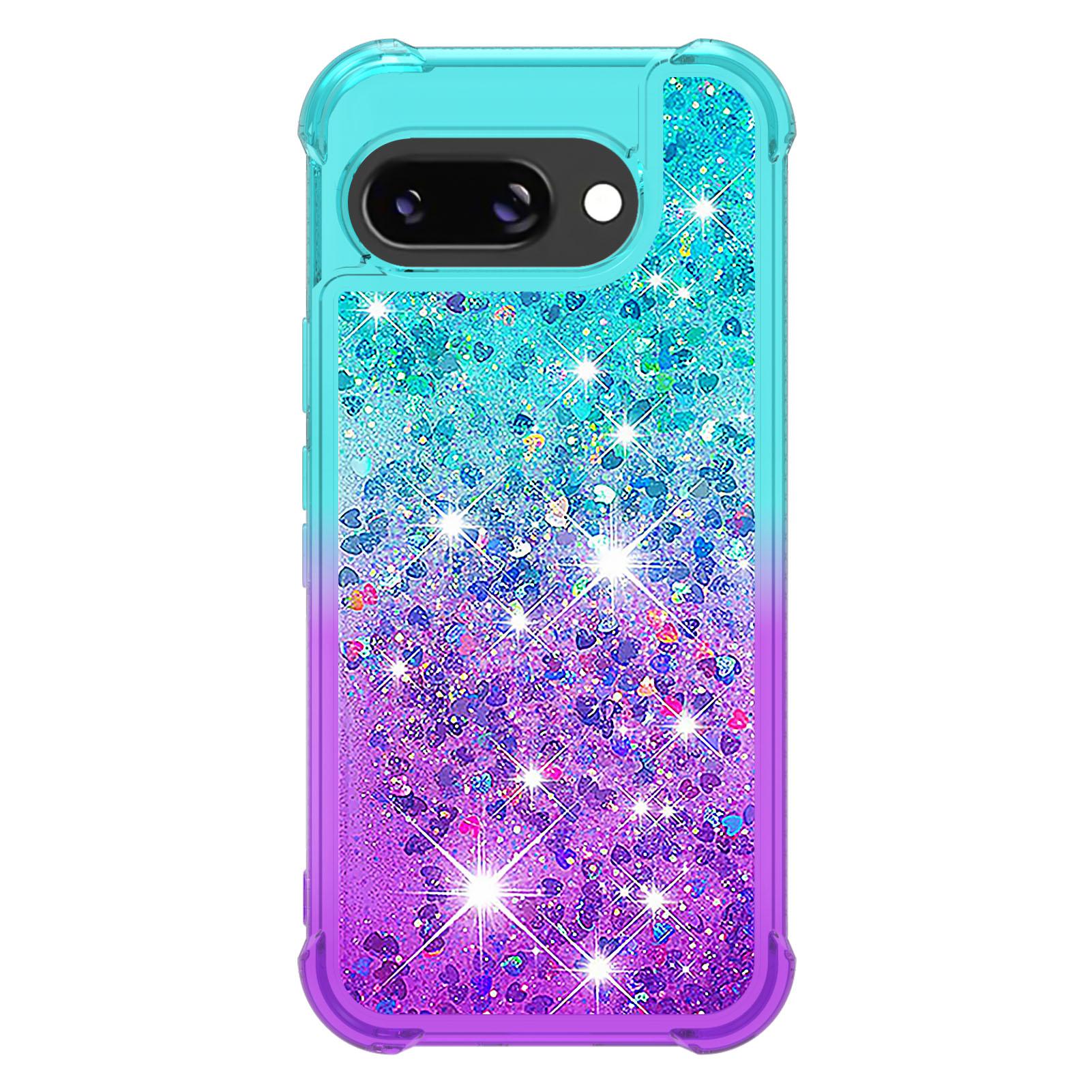 

For Google Pixel 9a TPU Case Gradient Quicksand Phone Back Cover Purple+Sky Blue