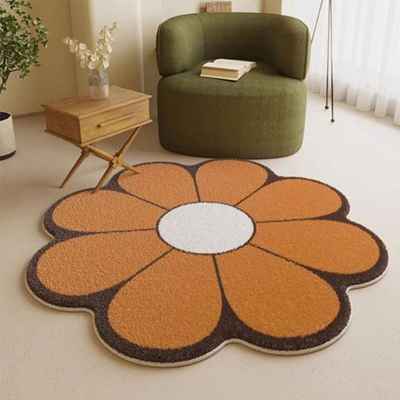 Rund Blomsterteppe Stue Soverom Søtt Teppe Sengside Studierom Tepper Barn Mykt Raggete Stol Husholdning Sklisikker Gulvmatte