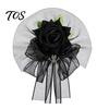 Formal Suit Dress Floral Decor Black Burgundy Rose Tulle Mesh Corsage for Bridal Groom, Gothic Retro Style Wedding Guest Boutonniere Artificial Flower