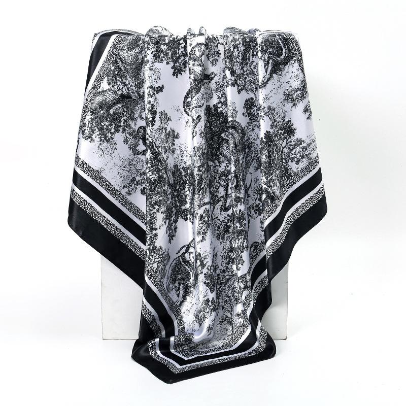 Animal Sketch Print Silk Scarf Scarf High Sense 91 Satin Fashion Decorative Scarf Headscarf Wholesale