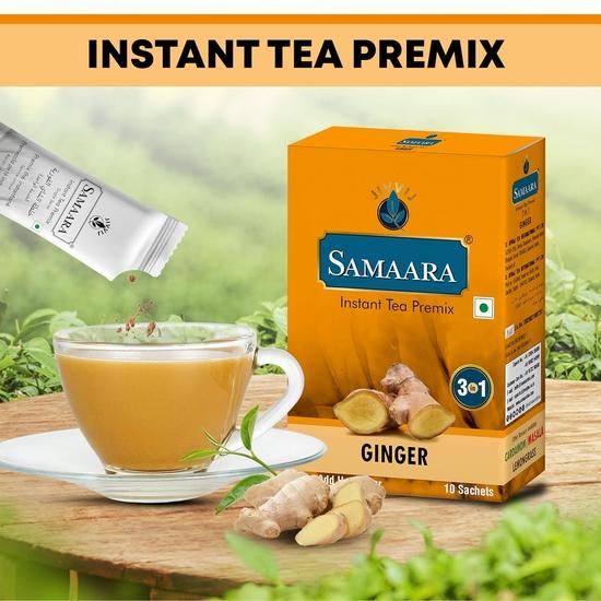 Samaara Instant-Tee-Premix-Beutel | Ingwer Adrak Geschmack Assam Schwarztee-Pulver | 30 Beutel Schachtel 450g