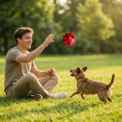 Haustierspielzeug Elastisches Bissfestes Gummi Hundekauspielzeug mit Eingebautem Geräusch Stacheliger Ball zur Zahnpflege Interaktives Tauziehen für Kleine Mittlere