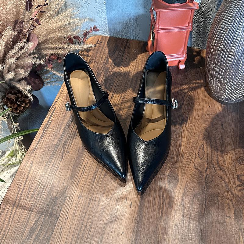 First layer sheepskin insole pointed Mary Jane shoes women's spring light luxury high-end fashion shoes