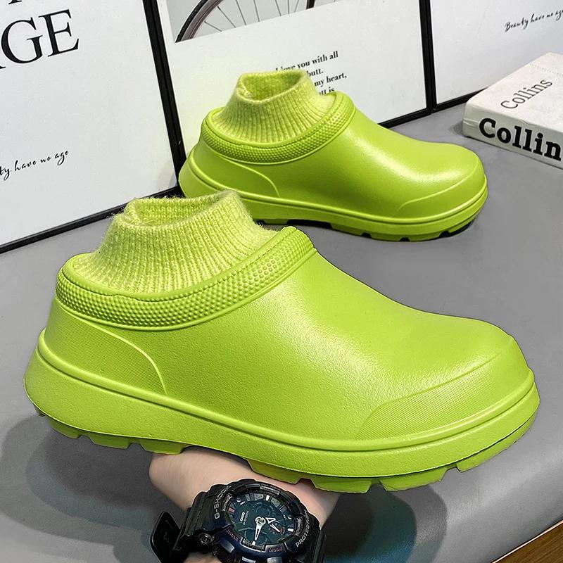 Men chef Shoe Platform Furry Home Cotton Shoes Men's Slipper Indoor Warm Slip-on Young Fashion Outdoor Eva Boots