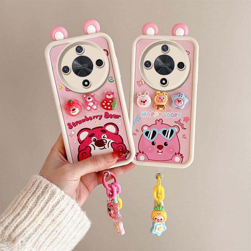 KEYSION Cute Ear 3D Cartoon Case for HONOR X9b 5G with Bracelet Soft Silicone Shockproof Phone Cover for Huawei Magic 6 Lite 5G