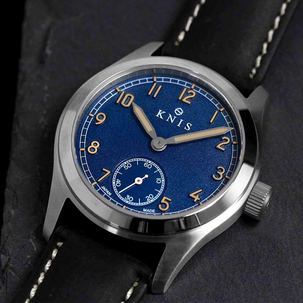 KNIS Retro Military Watch for Sapphire 10 ATM Water Blue Black Leather (Nis) Japanese-made Men, Glass, Resistant, Dial, Strap, KN003-BLBKLE