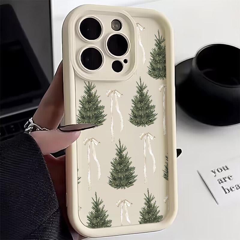 Phone Case For iPhone 17 Pro Max 16E 15 14 13 12 11 XS X XR 7 8 Plus Air Joyful Christmas Tree Bow Design Shockproof Cover