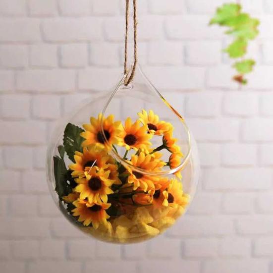 Hanging Glass Propagation Station Clear Terrarium Planter for Flowers Air Hydroponic Plants Small Indoor Flower Vase for Home Room Window Office Decor