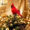 Bird Ornament for Holiday Tree 12 Inch Red Christmas Topper, Artificial Feathered Winter Forest Party Decor with Metal Spring Base, Wedding