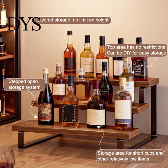 Espositore per Bottiglie in Ferro Scaffale per Liquori, Organizzatore Scaffale per Sciroppi da Caffè, 3 Gradini da Banco Decorativo per Vino per Bar Mini Armadietto, Scaffale Retrò per Casa Whiskey