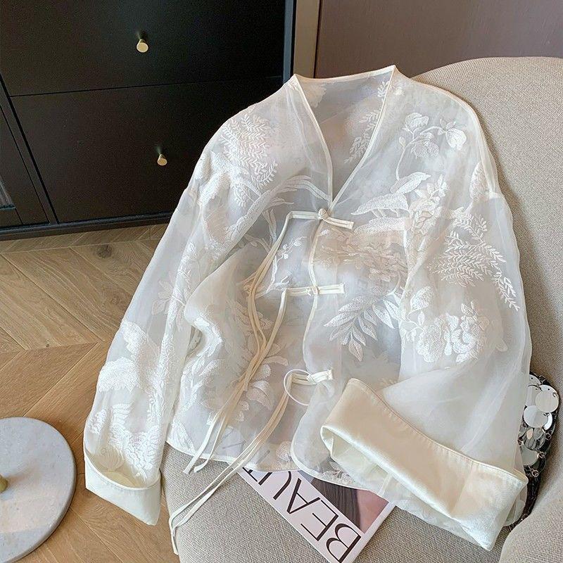 

Women s 2024 Spring Chic V-Neck Frog Button Jacquard Jacket XXS