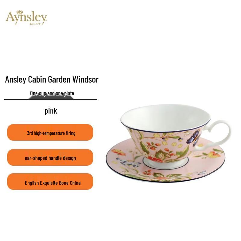 AYNSLEY Cottage Garden Windsor Pink Bone China Cup & Saucer Set
