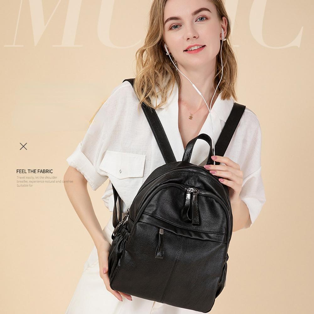 Leather Women's Backpack Fashion Cowhide Backpack Fashion Women's Backpack Multi-layer Anti-theft Women's Bag