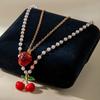 JMXD Women’s Faux Pearl Cherry Fruit Collarbone Necklace, Trendy Bestseller Premium Elegant Minimalist Fashion Versatile Gift for Her