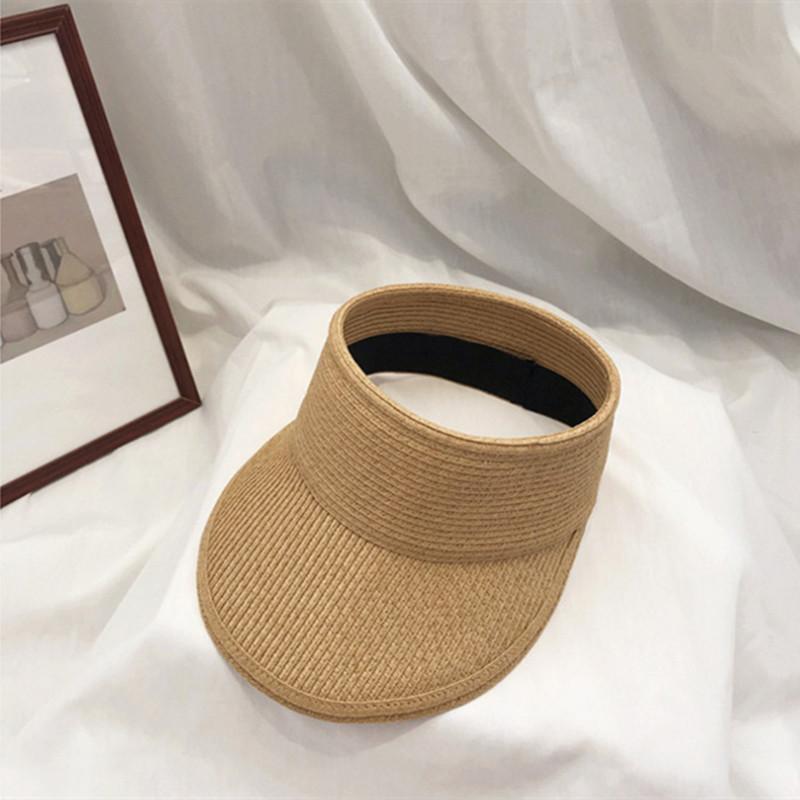 

Panama Women Magic Tape Foldable Straw Hats Summer Empty Top Visor Beach Hat Sun Protection Fishing Cap Outdoor Casquette Femme
