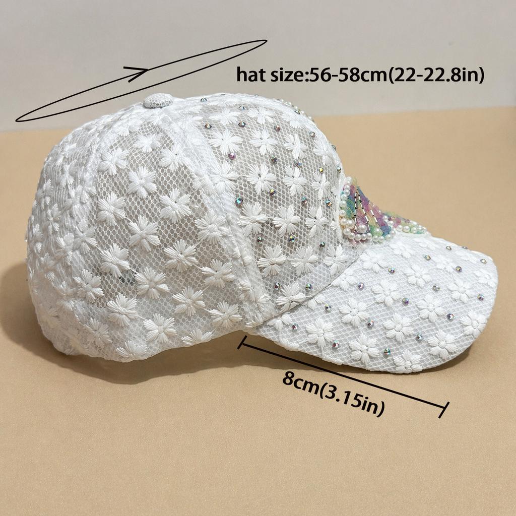 Sommer Spitzenblumen Baseballkappen für Damen Schmetterling Strass Atmungsaktives Netz Snapback Hut Hip Hop Hut Mode Sonnenhut Gorras