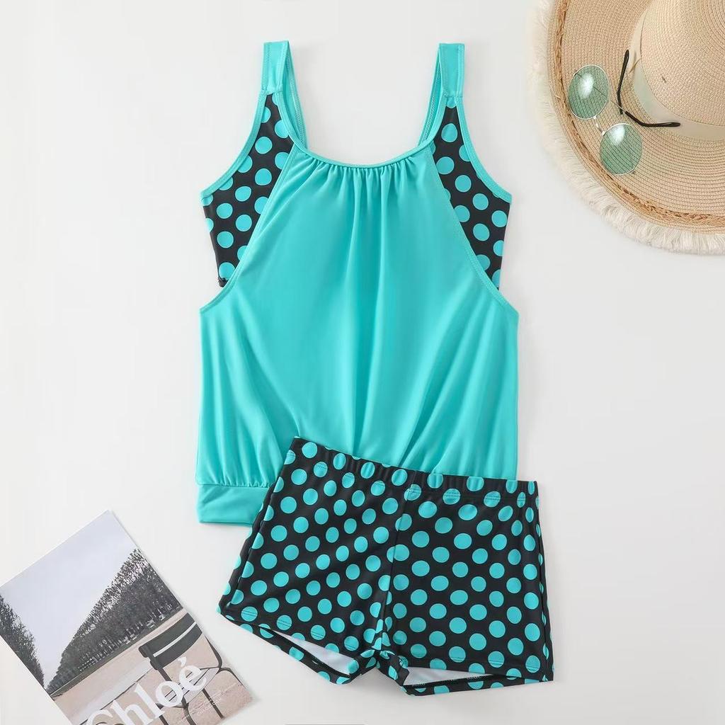 Large Size Women’s Polka Dot Tankini Bathing Suit Two-Piece Modest Swimsuit, Swimwear with Boyshort Bottoms
