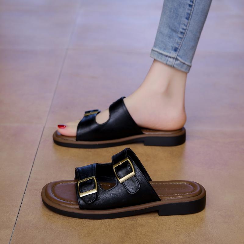 CRLAYDK Flat Sandals for Women Walking Summer Ladies Adjustable Buckle Strap Casual Outdoor Slippers Dressy Slides Footwear