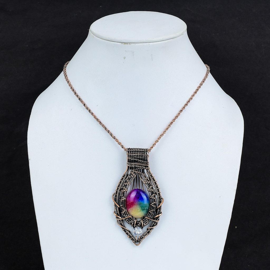 Rainbow Solar Quartz 999 Copper Wire Wrapped Pendant, Handmade Gemstone Pendant Jewelry, Gifts For Wife Brand New Pendant