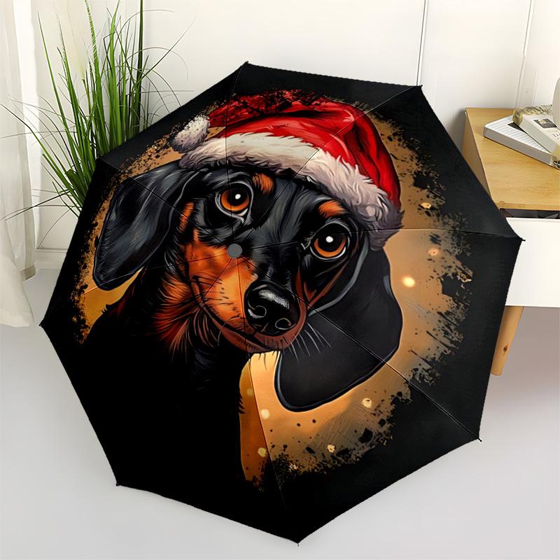 1 Stück Weihnachts-Dackel Automatischer Faltregenschirm - Kompaktes 8-Rippen-Design, Langlebiger Kunststoff & Eisen, Leicht für den Täglichen Außenbereich315