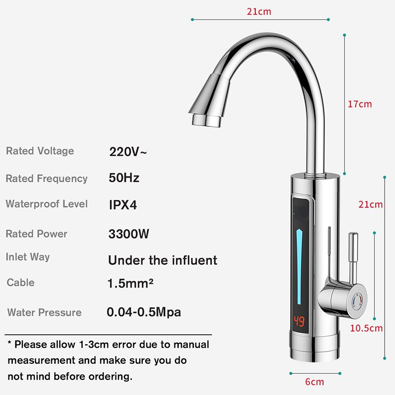 3300W 220V Instant Electric Water Heater Faucet Tap LED Ambient Light Temperature Display Instant Heating Tap