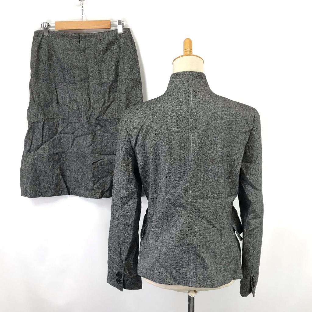 Made in Japan Reflect Skirt Suit Set 40 L Women Knee-Length Mao Collar Gray Fully Lined(USED)