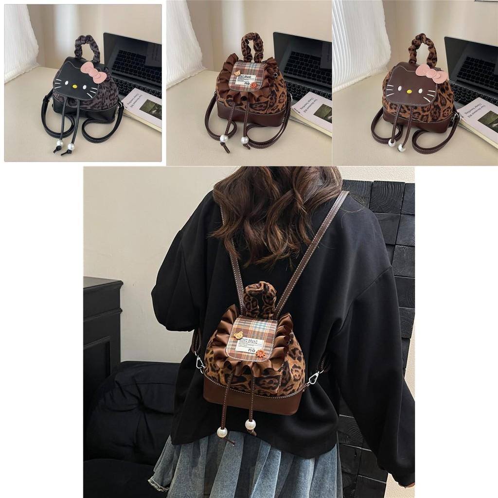Hello Kitty Cat Mini Backpack With Nylon Material And Butterfly Knot For Daily Use