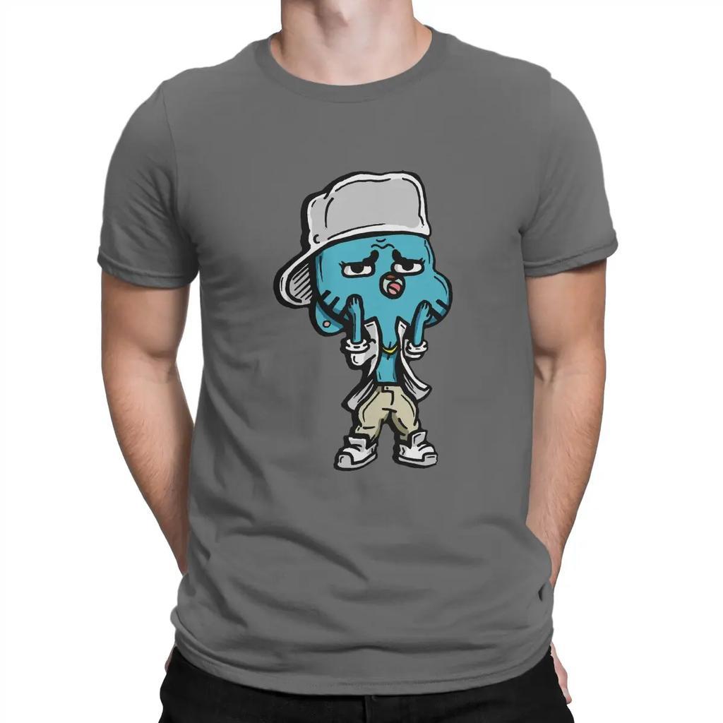 Cute T Shirt Men's  Pure Cotton Casual T-Shirts Crew Neck T-The Amazing World of Gumball Tee Shirt Short Sleeve Clothes Gift