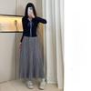 Golden Velvet Skirt With Pleated Design For Casual And Office Wear