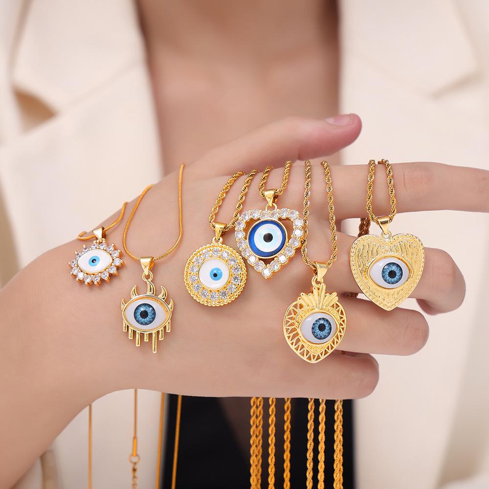 Gold-Plated Titanium Steel Geometric Evil Eye Pendant Necklace