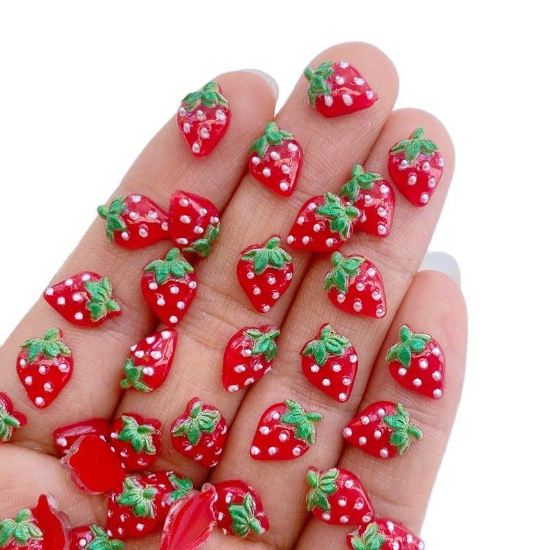 D5 7*11mm Cute 20-100Pcs Mini Strawberry Resin Figurine Crafts Flatback Ornament Jewelry Making Manicure Hairwear Accessories