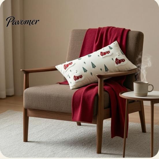 Modern Living Room Pillow Protectors Christmas Cottage Cushion Cover, Red Snowy House Pillowcase, Decorative Soft Canvas Square Covers Throw Case for