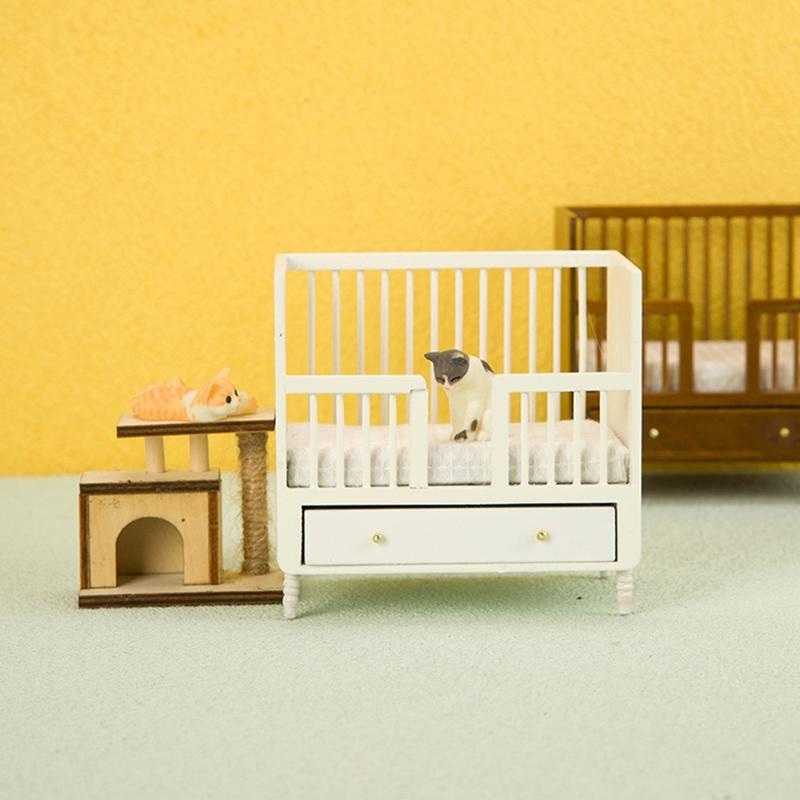 1:12 Dollhouse Miniature Bed European Style Double Bed Home Bedroom Furniture Model Decor Toy Doll House Accessories