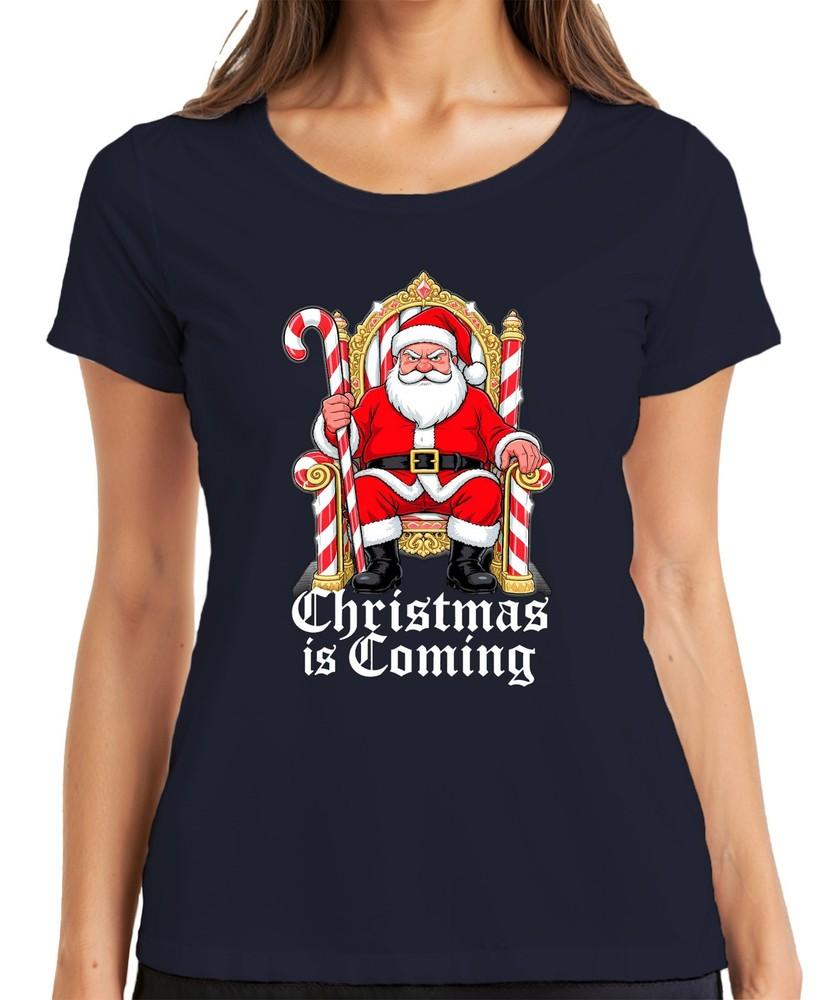 Christmas Is Coming Santa Claus Throne Candy Cane Gothic Retr Unisexs TShirt S