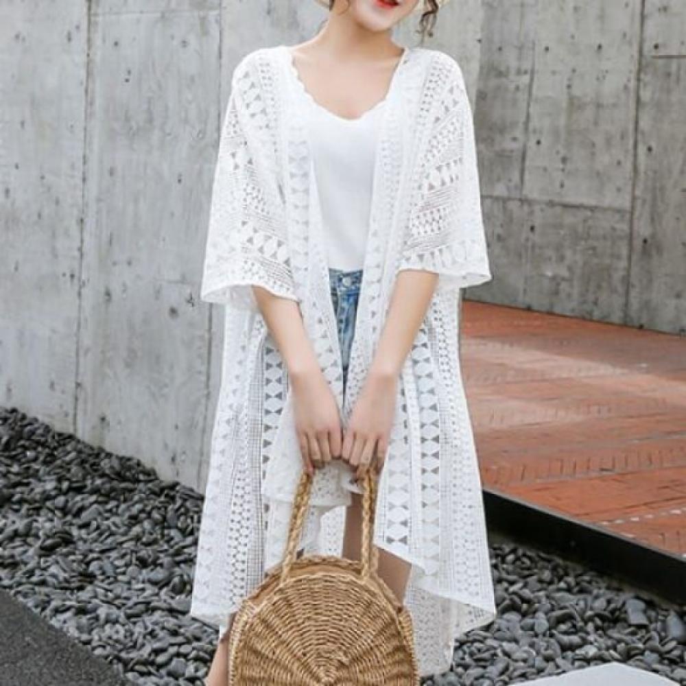 Navava Women Lace 5 Point Long Cardigan Vacation Look Nc122