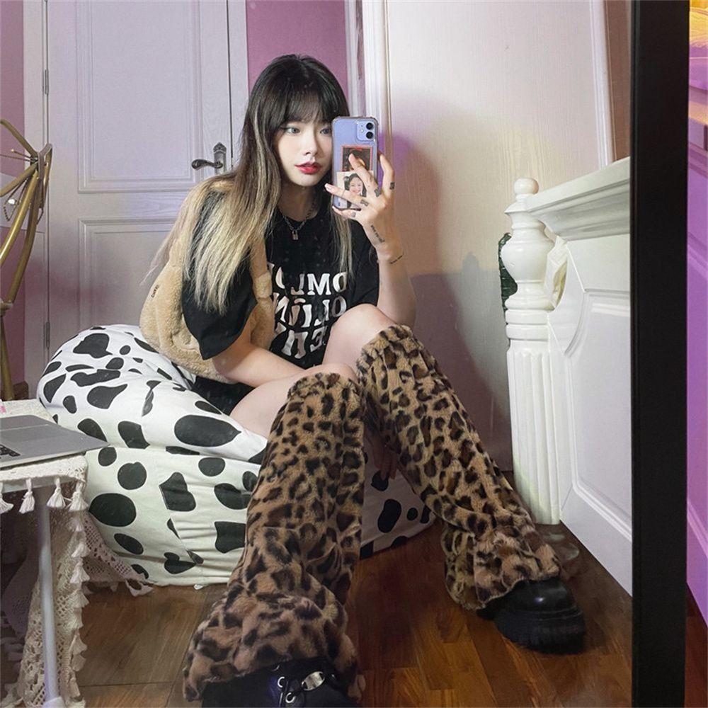 Trends Leopard Leg Warmers Gothic Knee High Leg Socks Harajuku Y2K Foot Cover  Girl
